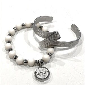 Rustic Cuff | Silver & White Bracelet Set